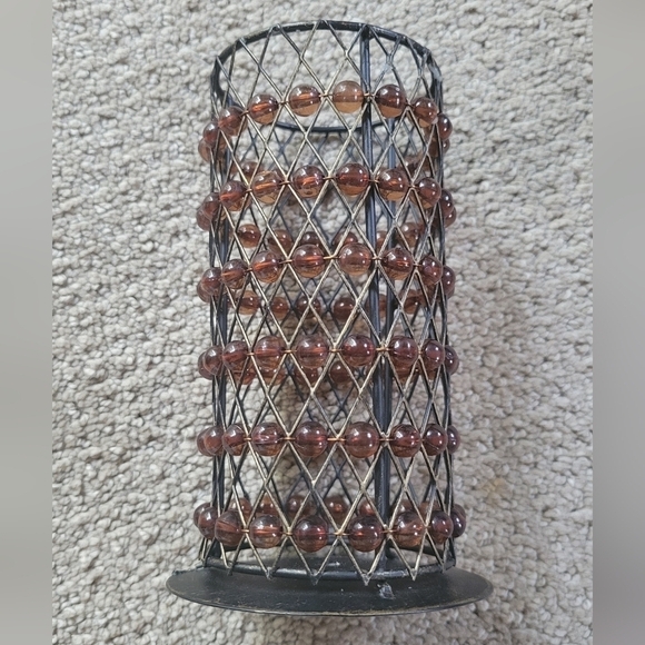 Source Unknown Other - Brown Beaded Metal Pillar Candle Holder